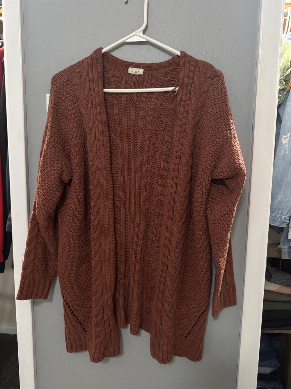 debut Burnt Orange Cable Knit Open-Front Cardigan